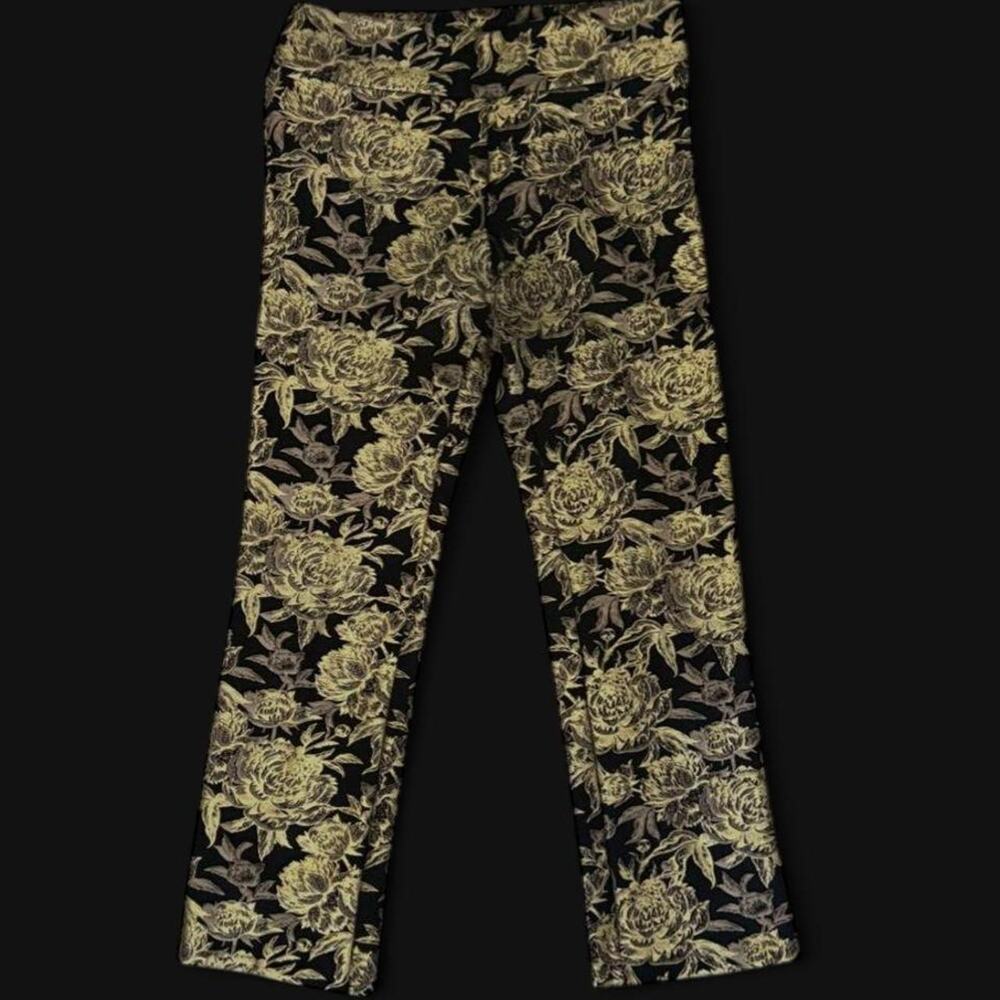 Black Pants with Gold Lamé Floral Print